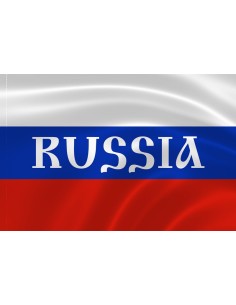 Российский флаг с надписью "Russia"