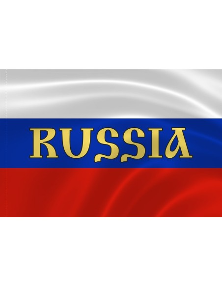 Российский флаг с надписью "Russia"